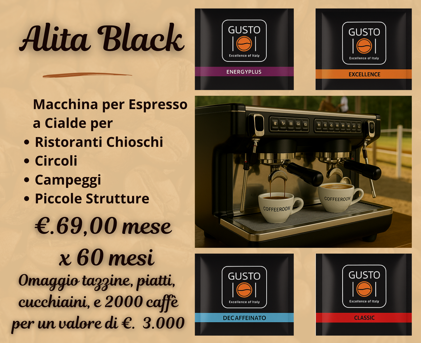 ALITA BLACK Macchina a Cialde + 2000 Caffè in Classe A