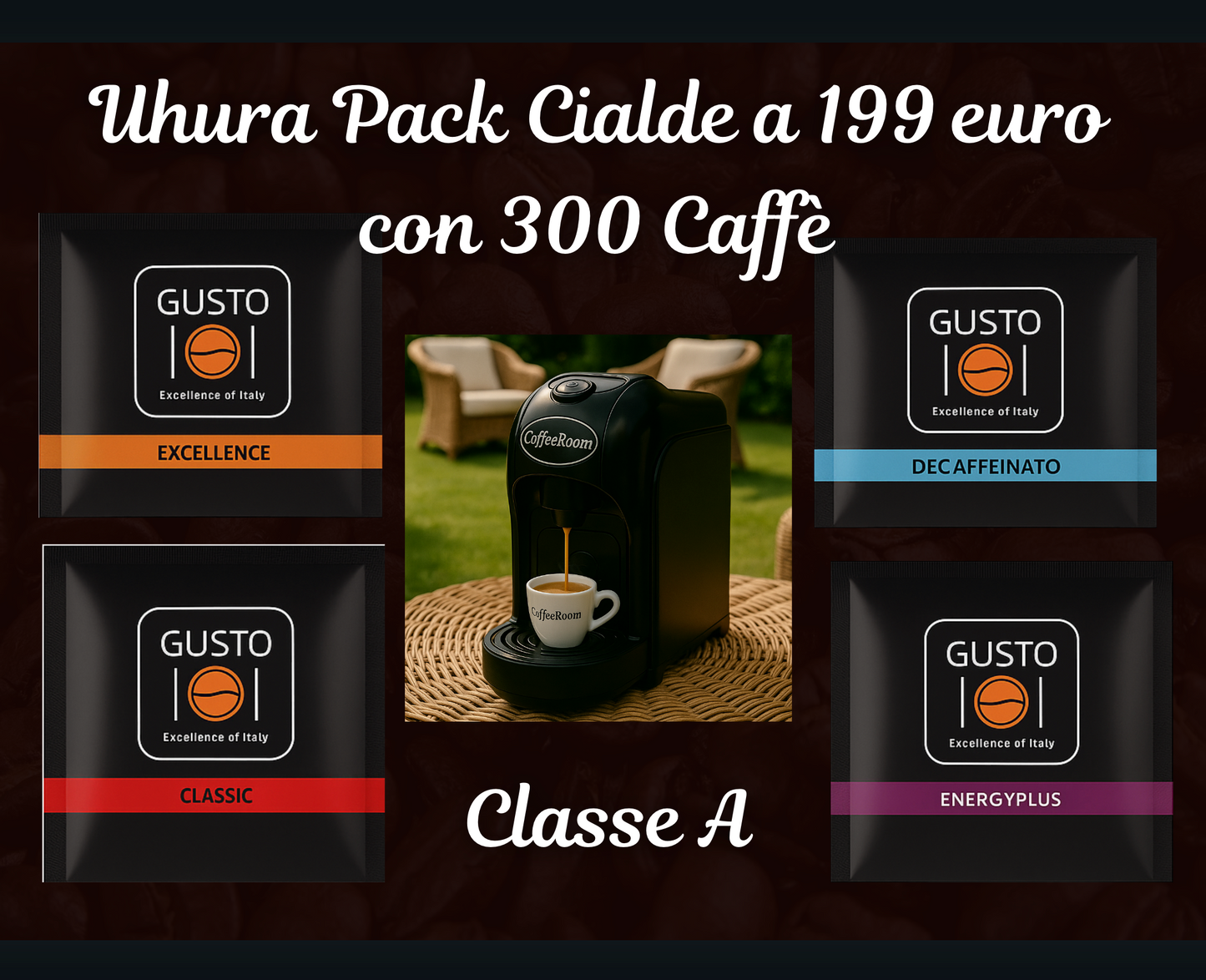 UHURA PACK: Macchina a Cialde + 300 Caffè in Classe A