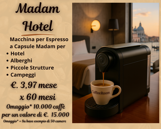 MADAM PACK: Macchina Espresso per Hotel a Capsule + 200 Caffè in Classe Tripla AAA