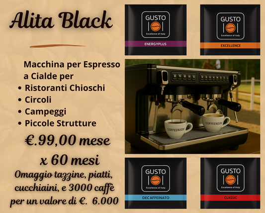 ALITA BLACK Macchina a Cialde Brevettate ESE 34 mm + 3000 Caffè in Classe A