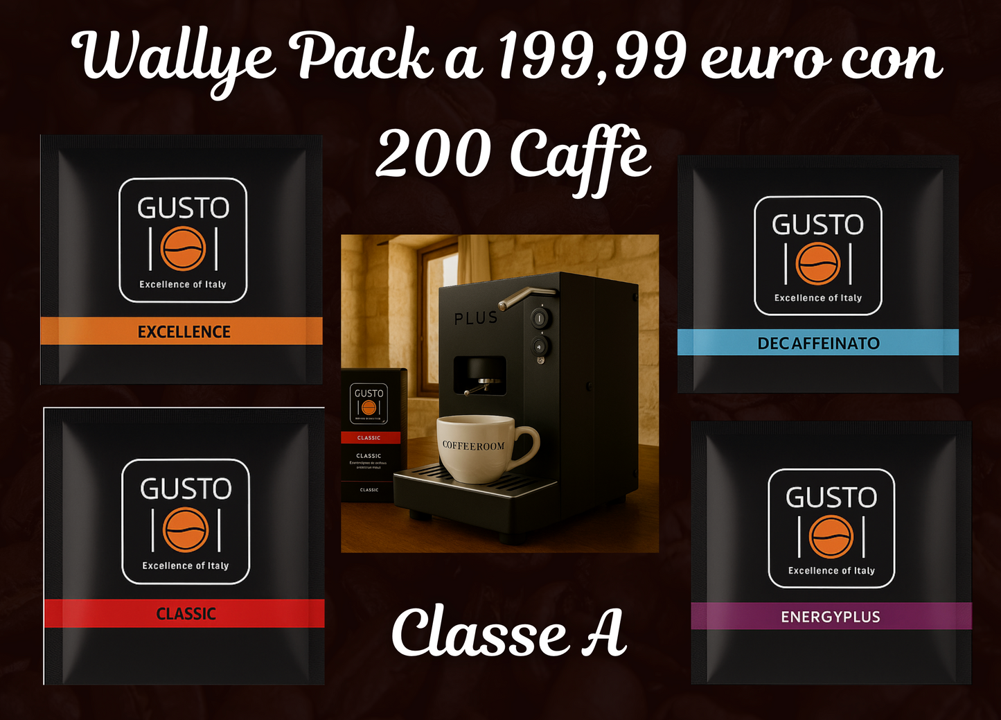 WALLYE PACK: Macchinetta a Cialde + 200 Caffè Classe A